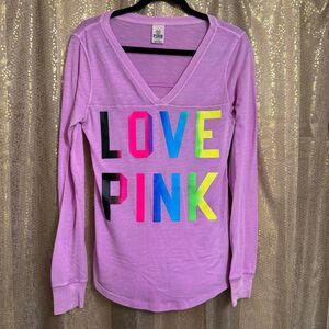 Victorias Secret PINK Neon Rainbow 86 Y2K Purple Long Sleeve Top Large